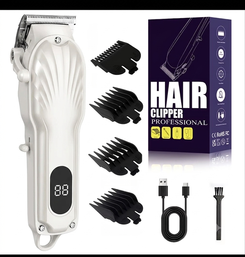 Professional Rechargeable Cordless Hair Clipper Set with LED Display, USB Charging & 4 Guard Combs for Men & Women
