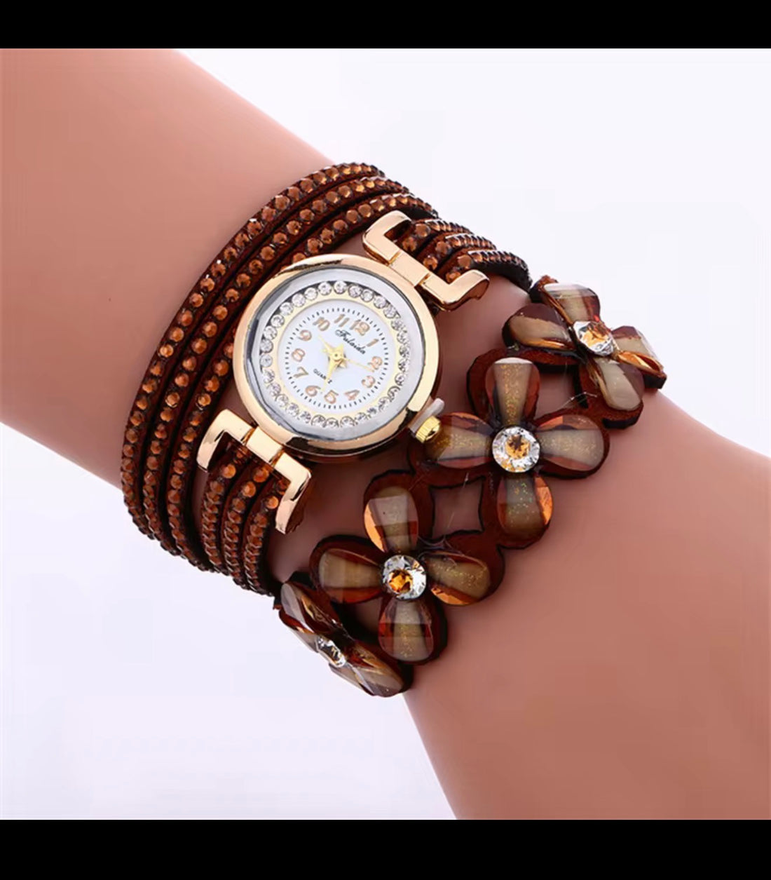 Women's Luxury Rhinestone Flower Bracelet Wrap Watch⁠