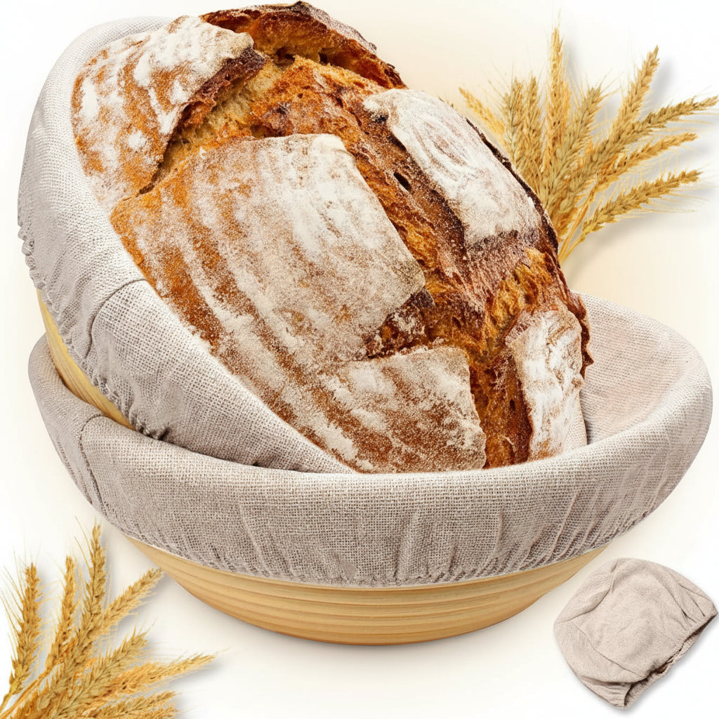 Sourdough Proofing Basket Gift Set, 9" round and 10" Oval Banneton Bread Baking Supplies, Sourdough Baskets with Bread Lame, Danish Whish, Bowl Scraper, Sourdough Scraper, and Linen Liners