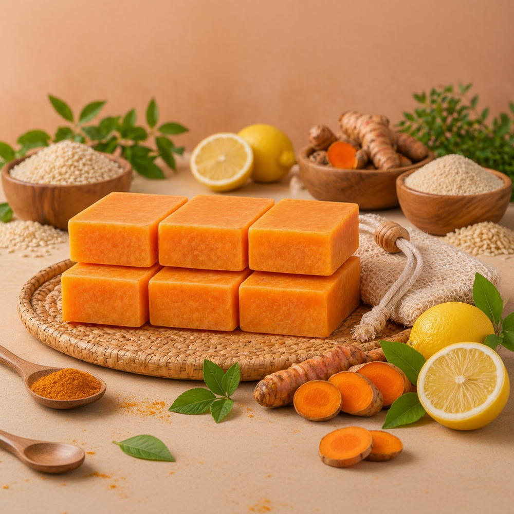 AC Global Market Lemon Turmeric & Kojic Acid Brightening Soap – 6 Bar Set (Face & Body, 120g Each)